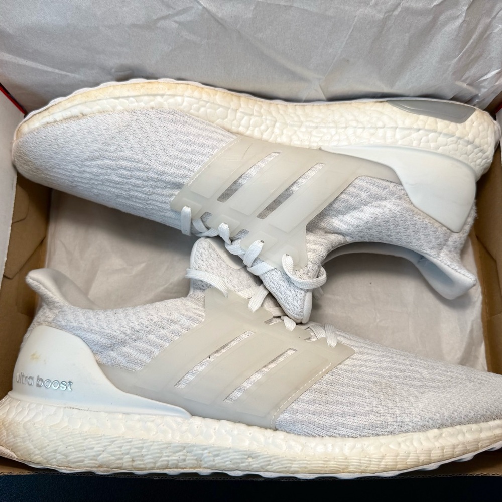 Men’s 11 Adidas Ultra Boost White Running Shoes